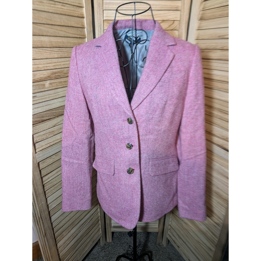 Brooks Brothers Herringbone Jacket Blazer Women's 4 Pink Wool Blend